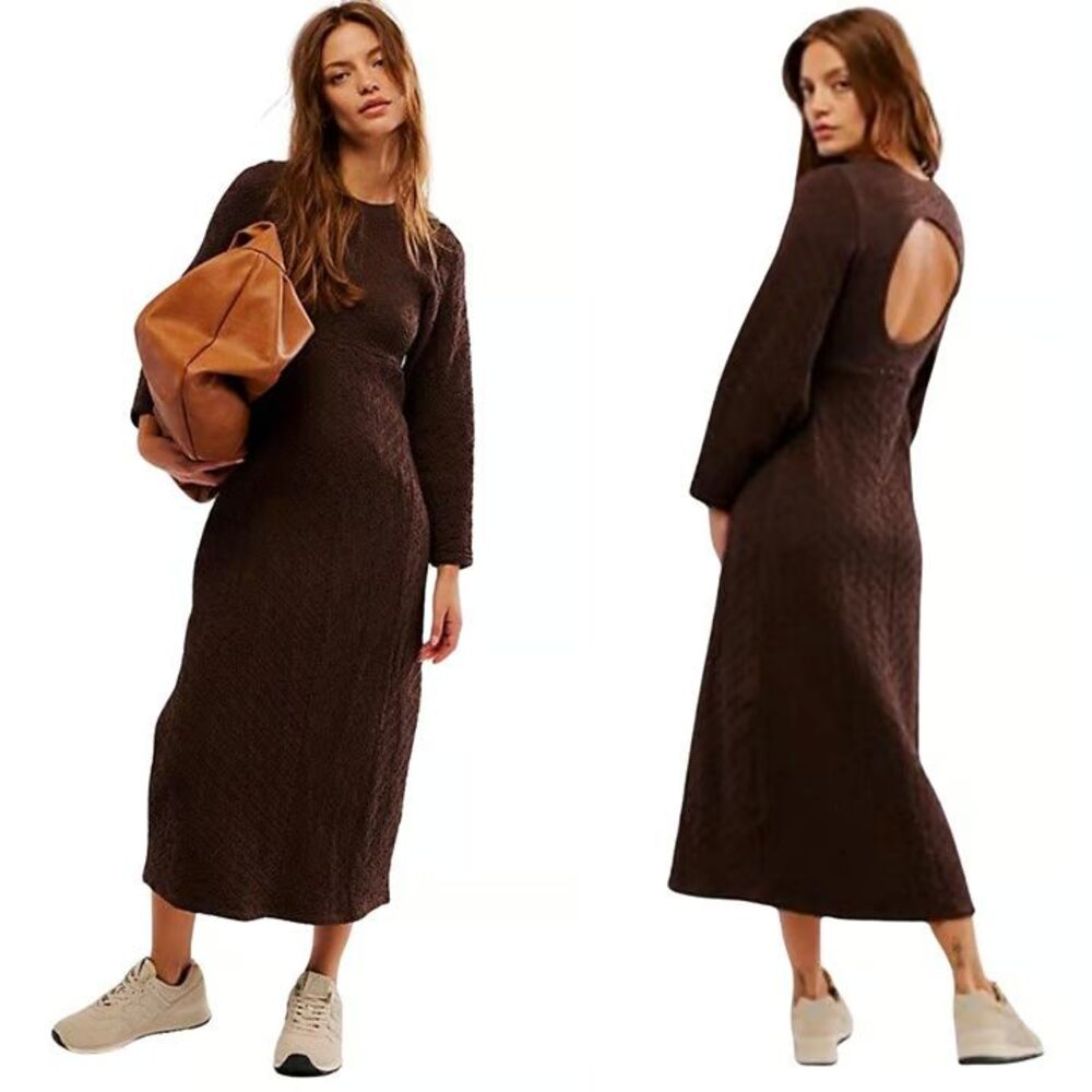 NWOT Free People Dress M/L Gabby Seamless Midi TEXTURED KNIT